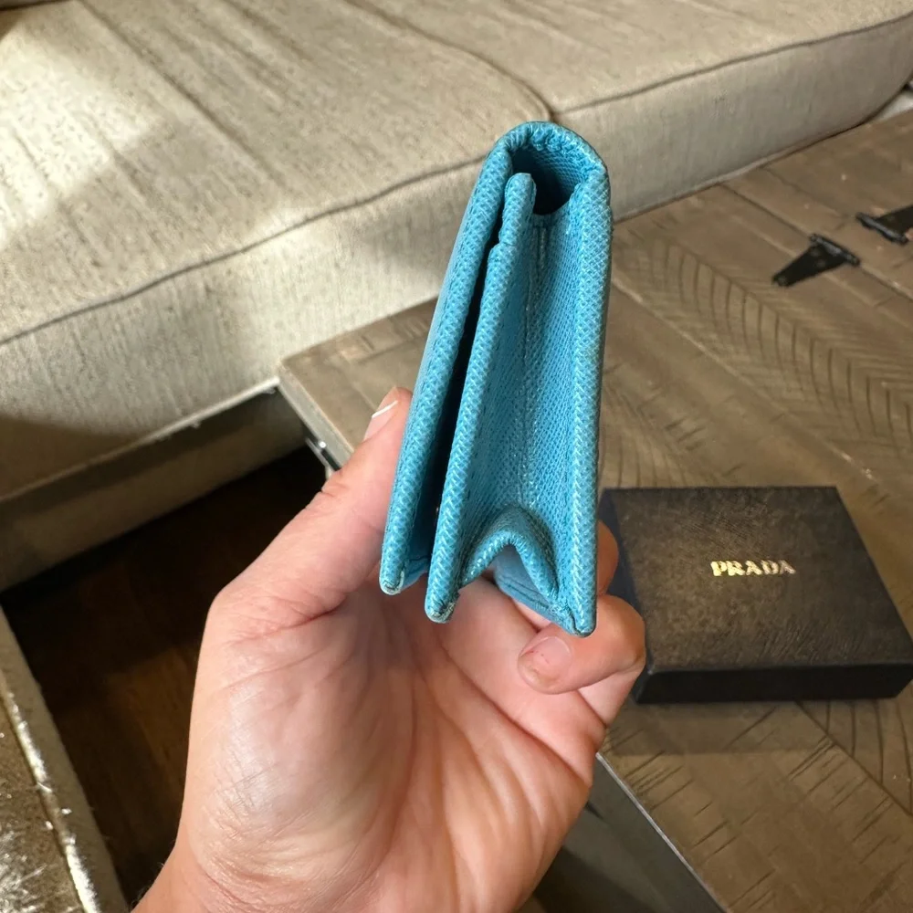 Prada Blue Saffiano Leather Card Holder with Gold Logo - Picture 10 of 12